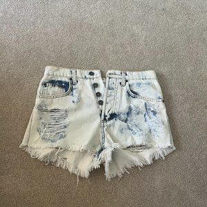 Carmar High Rise Ripped Denim Shorts, Size 25, Light Wash